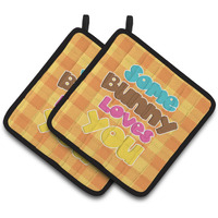 "Caroline's Treasures Easter Some Bunny Loves You Pair of Pot Holders, 7.5 x 7.5, Multicolor"