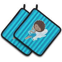 "Caroline's Treasures BB6906PTHD Fairy Blue Stripes Pair of Pot Holders, 7.5 x 7.5"", Multicolor"