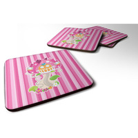 "Caroline's Treasures Fairy House Pink Stripes Foam Coaster Set of 4, 3.5, Multicolor"