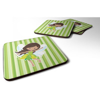 "Caroline's Treasures Fairy green Stripes Foam Coaster Set of 4, 3.5, Multicolor"