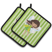 "Caroline's Treasures Fairy Green Stripes Pair of Pot Holders, 7.5 x 7.5, Multicolor"
