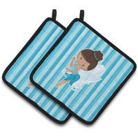 "Caroline's Treasures BB6910PTHD Fairy Blue Stripes Pair of Pot Holders, 7.5 x 7.5"", Multicolor"