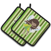 "Caroline's Treasures BB6912PTHD Fairy Green Stripes Pair of Pot Holders, 7.5 x 7.5"", Multicolor"