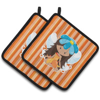 "Caroline's Treasures BB6913PTHD Fairy Orange Stripes Pair of Pot Holders, 7.5 x 7.5"", Multicolor"