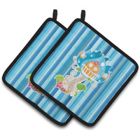 "Caroline's Treasures BB6914PTHD Fairy House Blue Stripes Pair of Pot Holders, 7.5 x 7.5"", Multicolor"