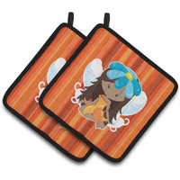 "Caroline's Treasures Fairy Orange Stripes Pair of Pot Holders, 7.5 x 7.5, Multicolor"