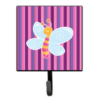 "Caroline's Treasures Dragonfly in Pink Stripes Wall Hook, Small, Multicolor"