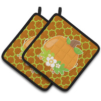 "Caroline's Treasures BB6919PTHD Fall Pumpkin Orange Quatrfoil Pair of Pot Holders, 7.5 x 7.5"", Multicolor"