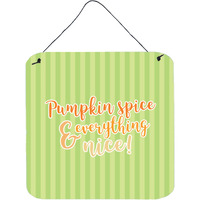 "Caroline's Treasures Fall Pumpkin Spice Green Stripe Metal Print, 6"" x 6"", Multicolor"