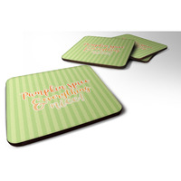 "Caroline's Treasures Fall Pumpkin Spice green Stripe Foam Coaster Set of 4, 3.5, Multicolor"