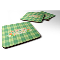 "Caroline's Treasures Fall Pumpkin Spice Gingham Foam Coaster Set of 4, 3.5, Multicolor"
