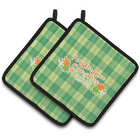 "Caroline's Treasures BB6923PTHD Fall Pumpkin Spice Gingham Pair of Pot Holders, 7.5 x 7.5"", Multicolor"