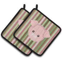 "Caroline's Treasures BB6930PTHD Pig Face Pair of Pot Holders, 7.5 x 7.5"", Multicolor"
