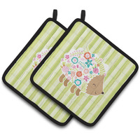 "Caroline's Treasures BB6935PTHD Flowered Hedgehog Pair of Pot Holders, 7.5 x 7.5"", Multicolor"