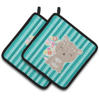 "Caroline's Treasures Flowered Squirrel Pair of Pot Holders, 7.5 x 7.5, Multicolor"