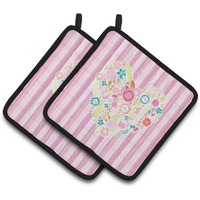 "Caroline's Treasures BB6937PTHD Flowered Heart Pair of Pot Holders, 7.5 x 7.5"", Multicolor"