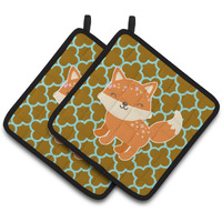 "Caroline's Treasures BB6939PTHD Fox on Quatrafoil Pair of Pot Holders, 7.5 x 7.5"", Multicolor"