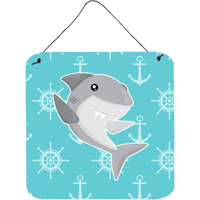 "Caroline's Treasures Shark on Blue Nautical Metal Print, 6"" x 6"", Multicolor"