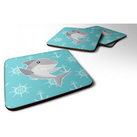 "Caroline's Treasures Shark On Blue Nautical Foam Coaster Set of 4, 3.5, Multicolor"