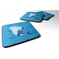 "Caroline's Treasures Hammerhead Shark On Anchors Foam Coaster Set of 4, 3.5, Multicolor"