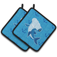 "Caroline's Treasures BB6941PTHD Hammerhead Shark on Anchors Pair of Pot Holders, 7.5 x 7.5"", Multicolor"