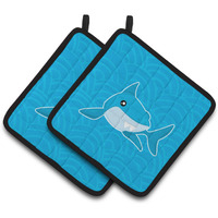 "Caroline's Treasures BB6943PTHD Shark with Waves Pair of Pot Holders, 7.5 x 7.5"", Multicolor"