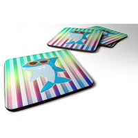 "Caroline's Treasures Cool Kat Shark Foam Coaster Set of 4, 3.5, Multicolor"