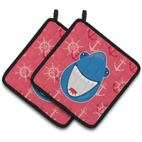 "Caroline's Treasures BB6945PTHD Shark Wide Open Pair of Pot Holders, 7.5 x 7.5"", Multicolor"