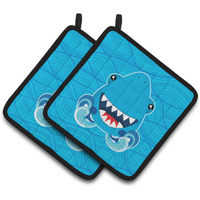 "Caroline's Treasures BB6947PTHD Shark Open Wide in Waves Pair of Pot Holders, 7.5 x 7.5"", Multicolor"