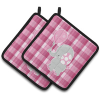 "Caroline's Treasures Elephant with Pink Balloon Pair of Pot Holders, 7.5 x 7.5, Multicolor"
