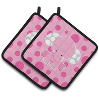 "Caroline's Treasures BB6949PTHD Elephant with Pink Polkadots Pair of Pot Holders, 7.5 x 7.5"", Multicolor"