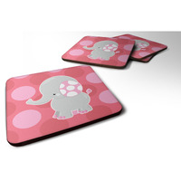 "Caroline's Treasures Elephant Big Polkadots Foam Coaster Set of 4, 3.5, Multicolor"