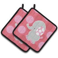 "Caroline's Treasures BB6950PTHD Elephant Big Polkadots Pair of Pot Holders, 7.5 x 7.5"", Multicolor"