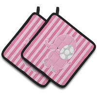 "Caroline's Treasures BB6955PTHD Elephant on Pink Stripes Pair of Pot Holders, 7.5 x 7.5"", Multicolor"