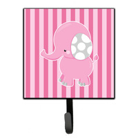 "Caroline's Treasures Elephant on Pink Stripes Wall Hook, Small, Multicolor"