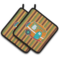 "Caroline's Treasures Retro Camper Pair of Pot Holders, 7.5 x 7.5, Multicolor"