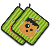 "Caroline's Treasures BB6961PTHD Halloween Pumpkin Frankenstein Pair of Pot Holders, 7.5 x 7.5"", Multicolor"