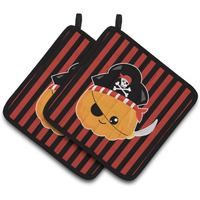 "Caroline's Treasures BB6962PTHD Halloween Pumpkin Pirate Pair of Pot Holders, 7.5 x 7.5"", Multicolor"