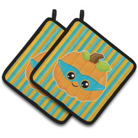 "Caroline's Treasures BB6965PTHD Halloween Pumpkin Superhero Pair of Pot Holders, 7.5 x 7.5"", Multicolor"