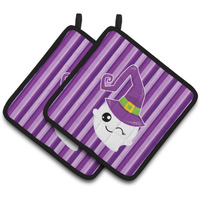 "Caroline's Treasures BB6966PTHD Halloween Ghost Witch Pair of Pot Holders, 7.5 x 7.5"", Multicolor"