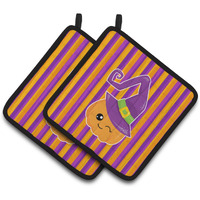 "Caroline's Treasures BB6967PTHD Halloween Pumpkin Witch Pair of Pot Holders, 7.5 x 7.5"", Multicolor"
