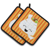 "Caroline's Treasures BB6968PTHD Halloween Pumpkin Mummy Pair of Pot Holders, 7.5 x 7.5"", Multicolor"