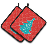 "Caroline's Treasures BB6969PTHD Christmas Tree Red Teal Pair of Pot Holders, 7.5 x 7.5"", Multicolor"