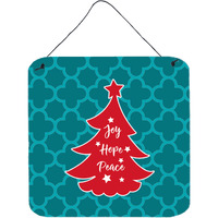 "Caroline's Treasures Christmas Tree Teal Red Metal Print, 6"" x 6"", Multicolor"