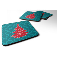 "Caroline's Treasures Christmas Tree Teal Red Foam Coaster Set of 4, 3.5, Multicolor"