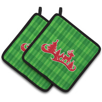 "Caroline's Treasures BB6973PTHD Christmas Tree Reindeer Green Pair of Pot Holders, 7.5 x 7.5"", Multicolor"