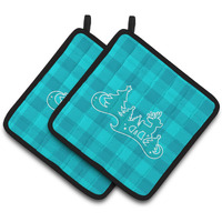 "Caroline's Treasures BB6974PTHD Christmas Tree Reindeer Blue Pair of Pot Holders, 7.5 x 7.5"", Multicolor"