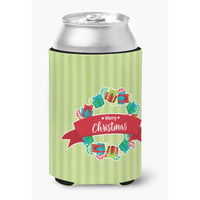 "Caroline's Treasures Christmas Wreath Presents green Can or Bottle Hugger, Can Hugger, Multicolor"