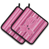 "Caroline's Treasures BB6978PTHD Breast Cancer Awareness Ribbon Face Pair of Pot Holders, 7.5 x 7.5"", Multicolor"