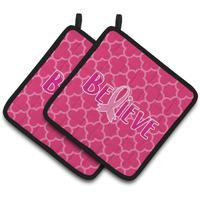 "Caroline's Treasures BB6980PTHD Breast Cancer Awareness Ribbon Believe Pair of Pot Holders, 7.5 x 7.5"", Multicolor"